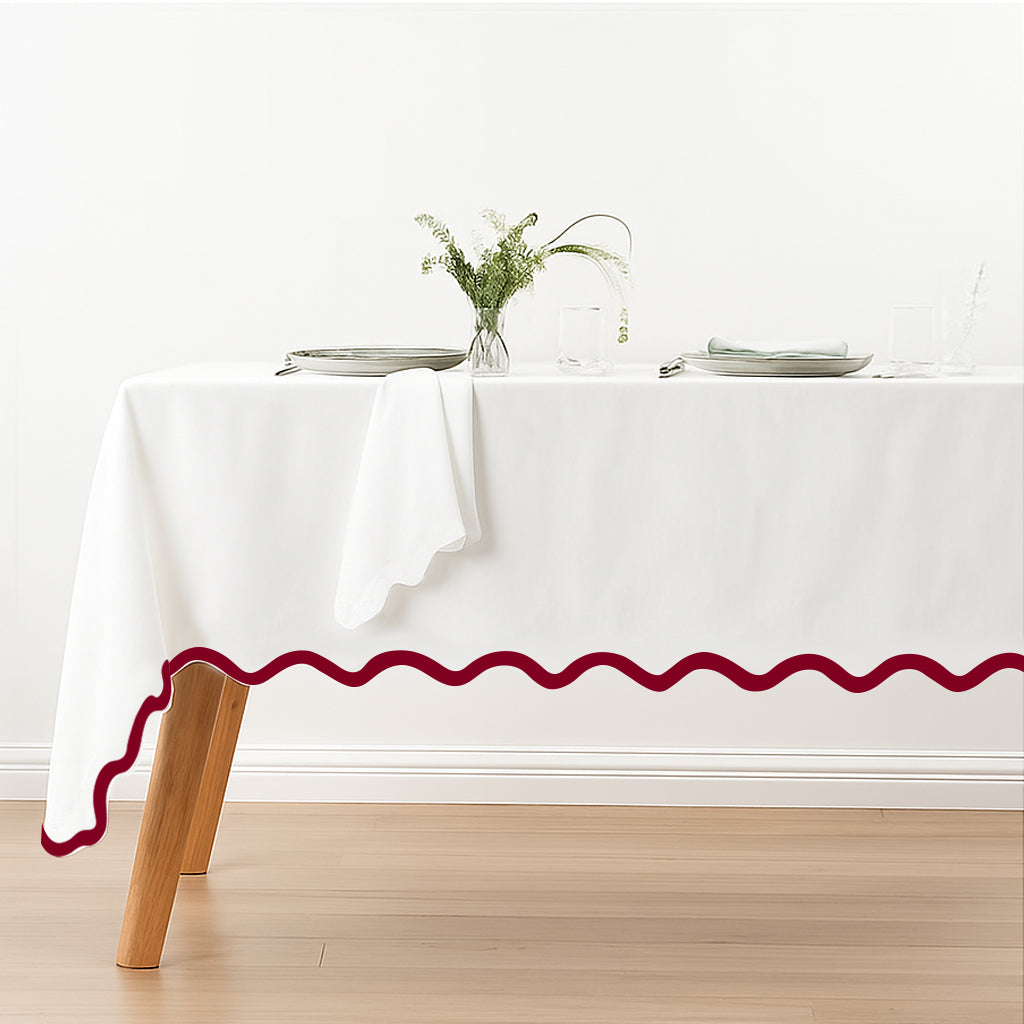 Applique Scalloped Embroidery Cotton Table Cloth