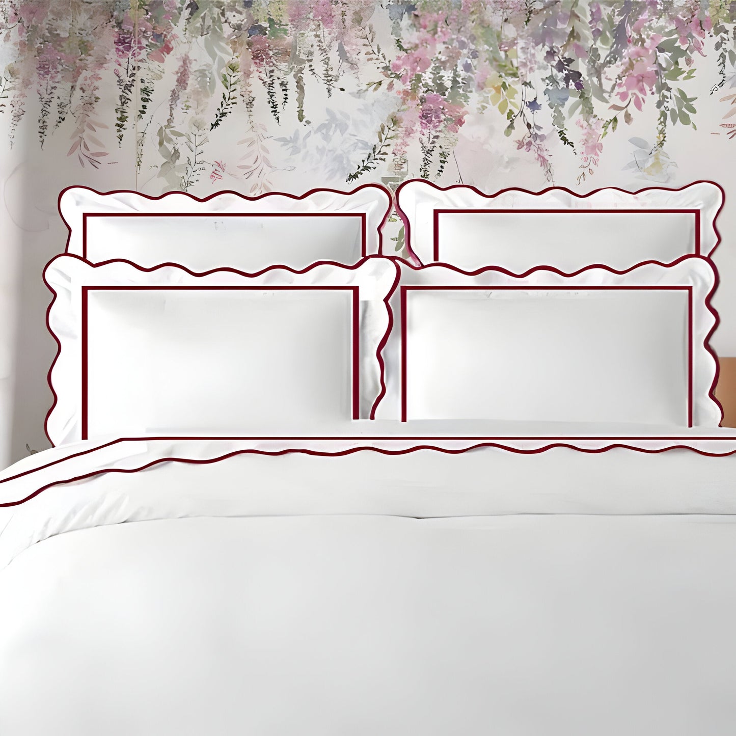 400TC Cotton Scallop Embroidery & Border Sateen Solid Duvet Cover Set