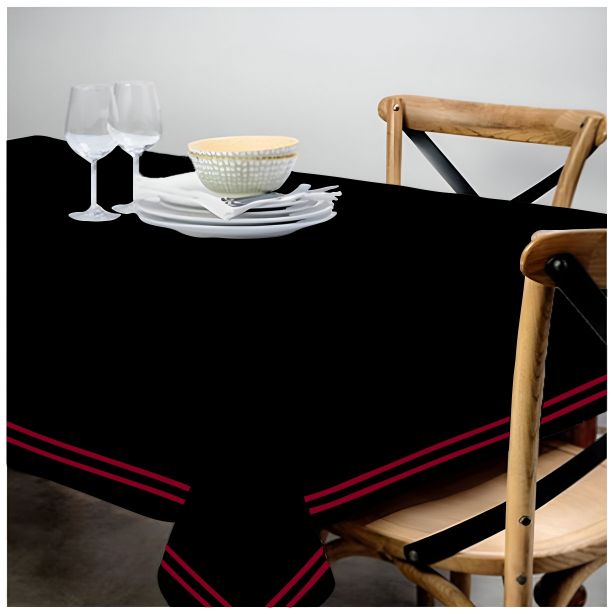 Double Embroidery Border Sateen Cotton Solid Table Cloth - Black