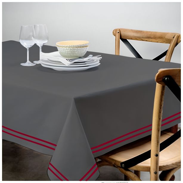 Double Embroidery Border Sateen Cotton Solid Table Cloth - Dark Grey