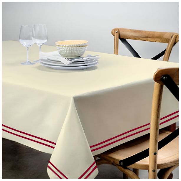 Double Embroidery Border Sateen Cotton Solid Table Cloth - Ivory