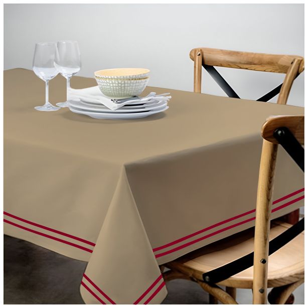 Double Embroidery Border Sateen Cotton Solid Table Cloth - Taupe