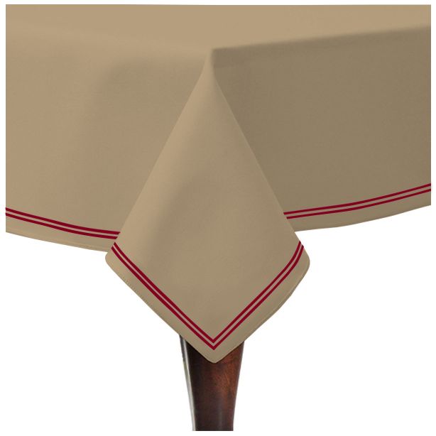 Double Embroidery Border Sateen Cotton Solid Table Cloth - Taupe