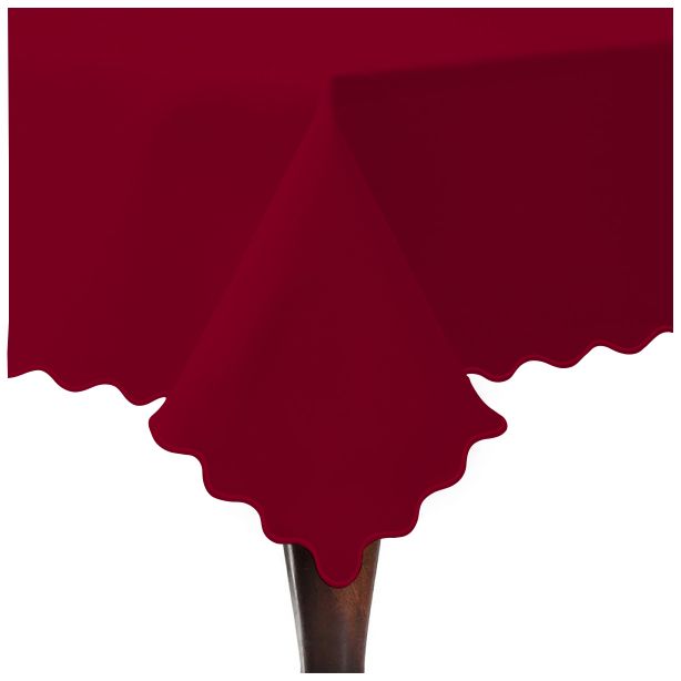 Scallop Embroidery Sateen Cotton Solid Table Cloth - Burgundy