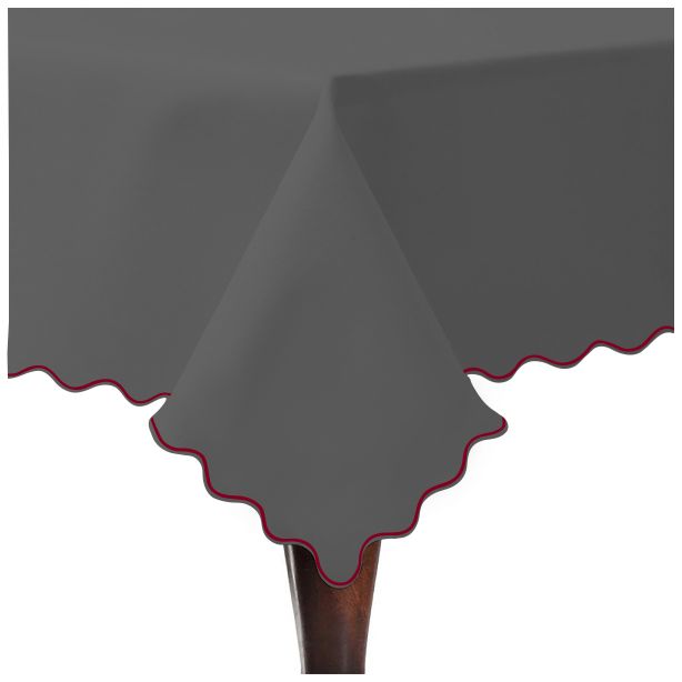 Scallop Embroidery Sateen Cotton Solid Table Cloth - Dark Grey