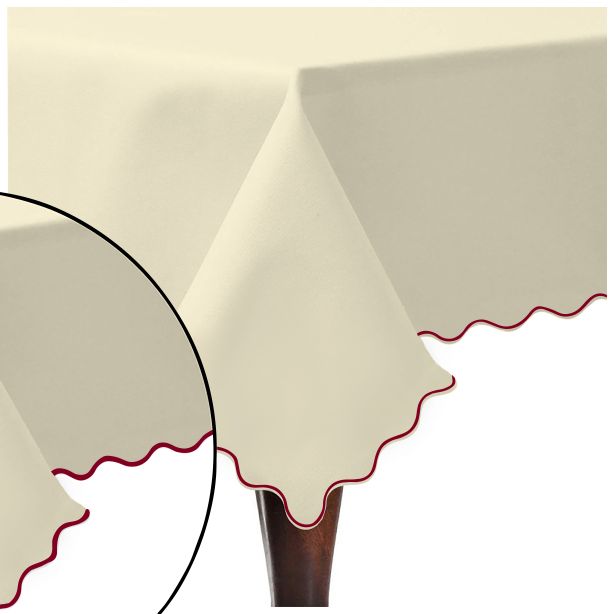 Scallop Embroidery Sateen Cotton Solid Table Cloth - Ivory