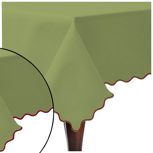 Scallop Embroidery Sateen Cotton Solid Table Cloth - Sage