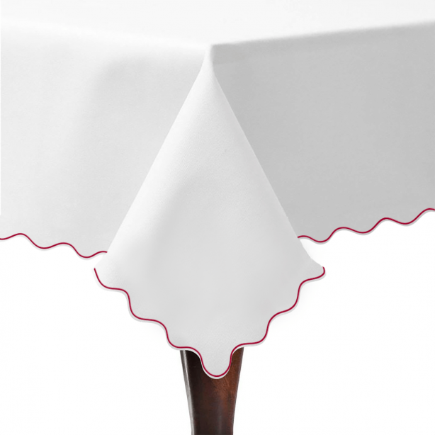 Scallop Embroidery Sateen Poly Cotton Solid Table Cloth