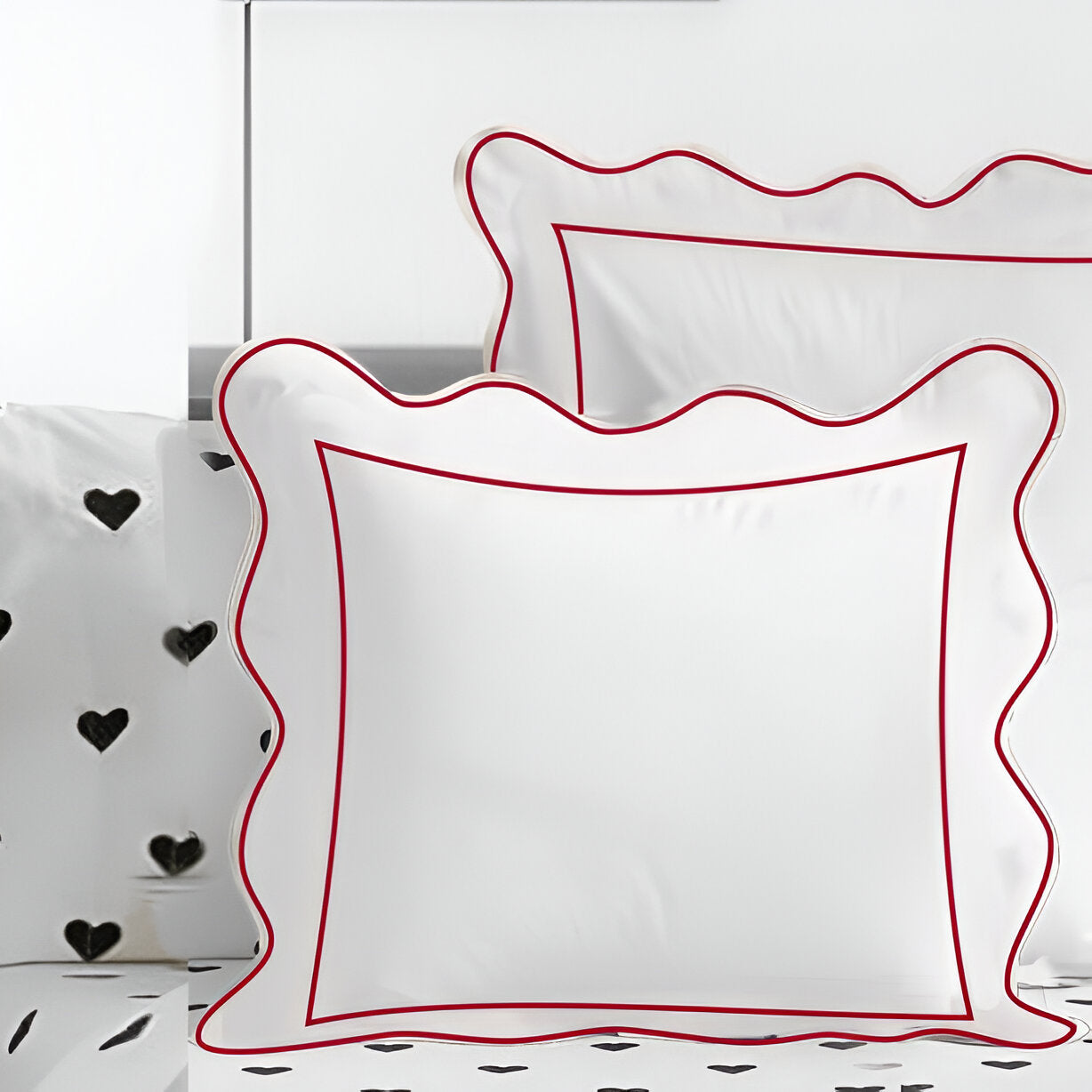 400TC Cotton Scallop Embroidery & Border Sateen Solid Euro Sham