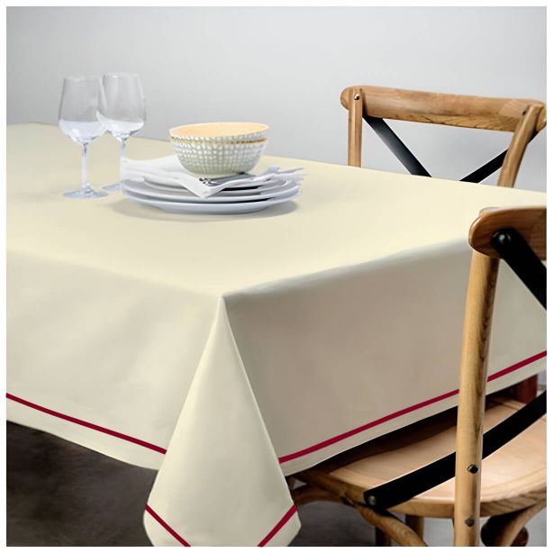 Single Embroidery Border Sateen Cotton Solid Table Cloth - Ivory