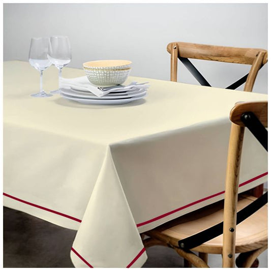 Single Embroidery Border Sateen Cotton Solid Table Cloth - Ivory