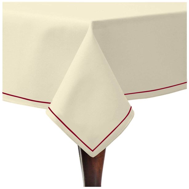 Single Embroidery Border Sateen Cotton Solid Table Cloth - Ivory