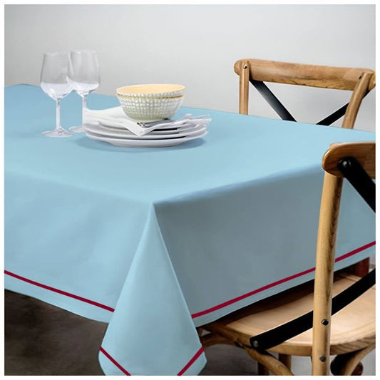 Single Embroidery Border Sateen Cotton Solid Table Cloth - Light Blue