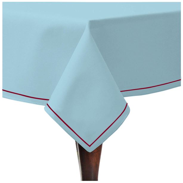Single Embroidery Border Sateen Cotton Solid Table Cloth - Light Blue