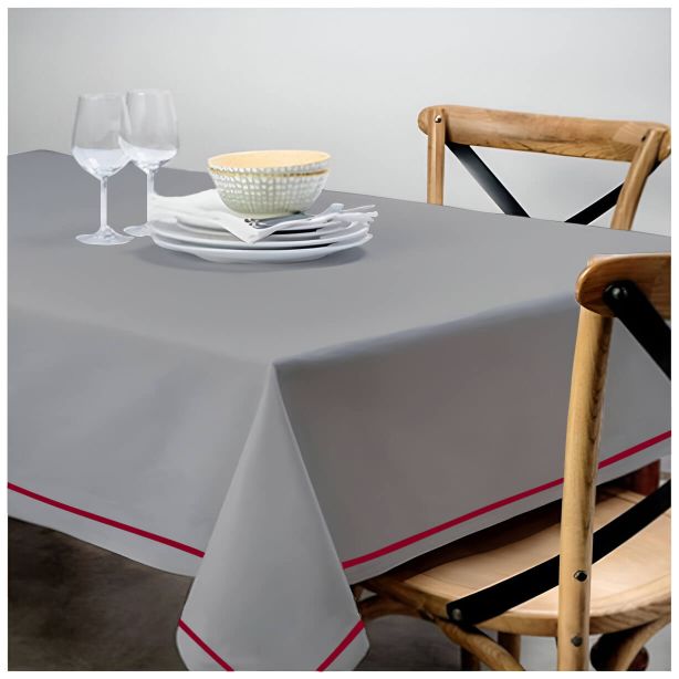 Single Embroidery Border Sateen Cotton Solid Table Cloth - Light Grey