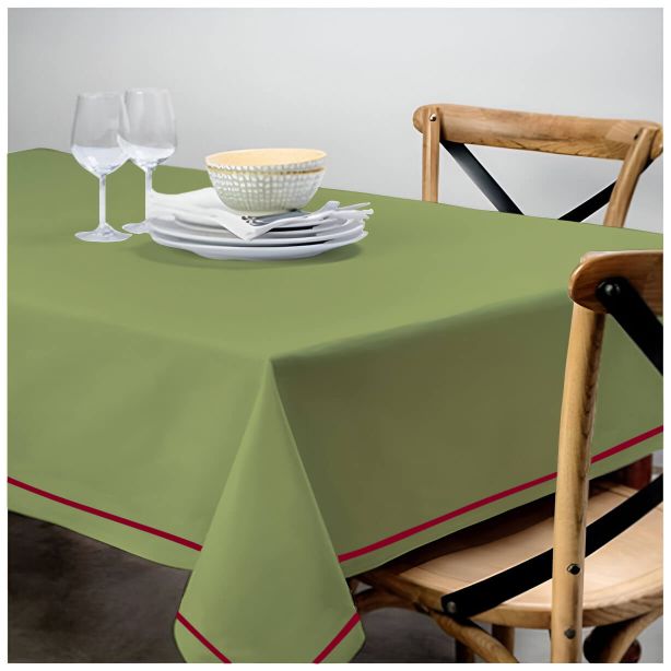 Single Embroidery Border Sateen Cotton Solid Table Cloth - Sage