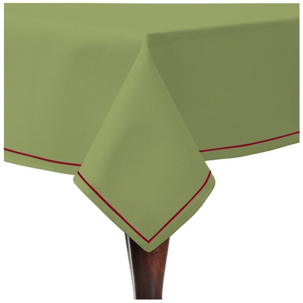 Single Embroidery Border Sateen Cotton Solid Table Cloth - Sage