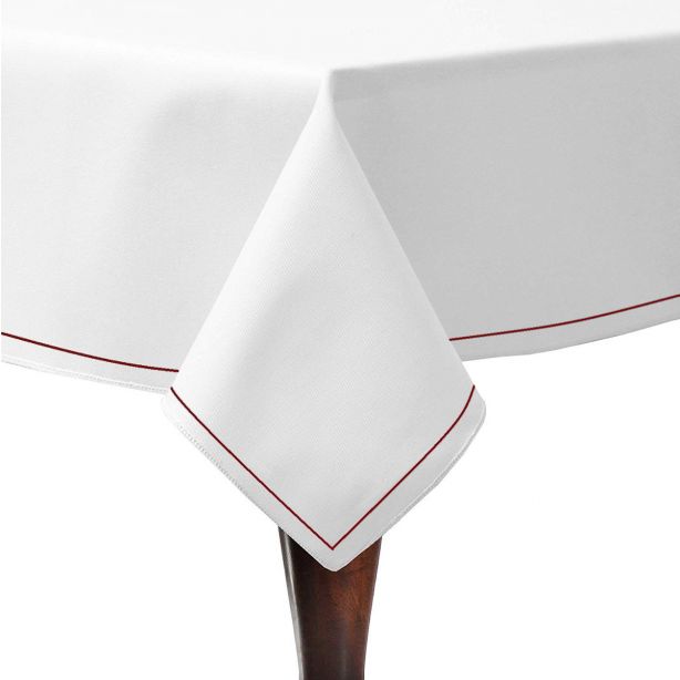 Single Embroidery Border Sateen Poly Cotton Solid Table Cloth