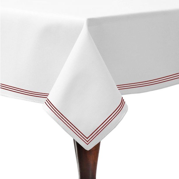 Triple Embroidery Border Sateen Cotton Solid Table Cloth