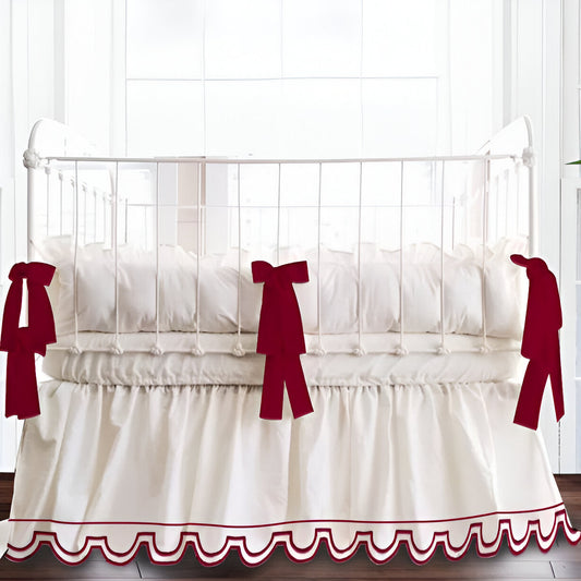 U Shape Scallop Embroidery Cotton Gathered Crib Skirt