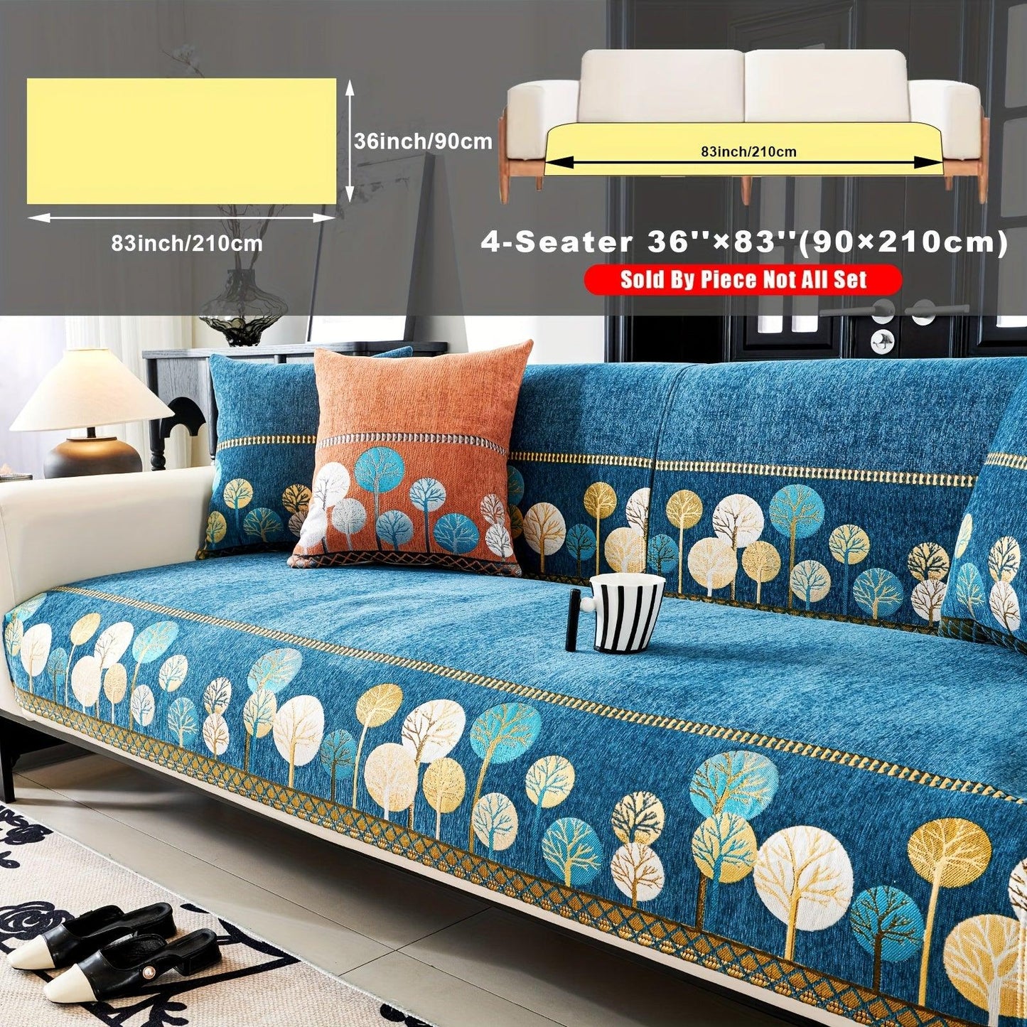 Pet Proof Couch Cover - Boho Chenille Sofa Cover with Tree Embroidery