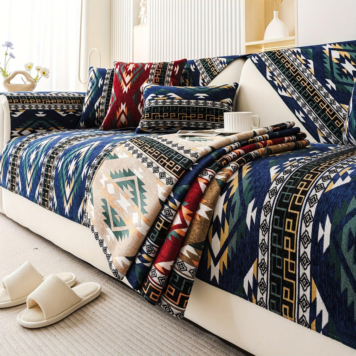 Boho Couch Cover - Chic Snow Chenille Sofa Slipcover