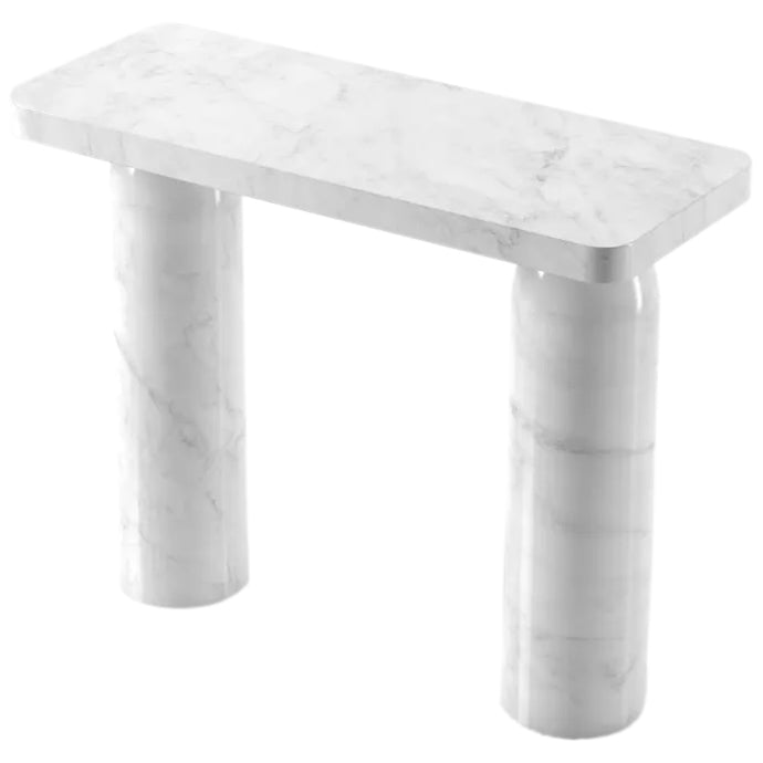 Carrara White Marble Designer Round Legs Console Polished