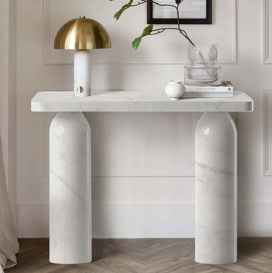 Carrara White Marble Designer Round Legs Console Polished