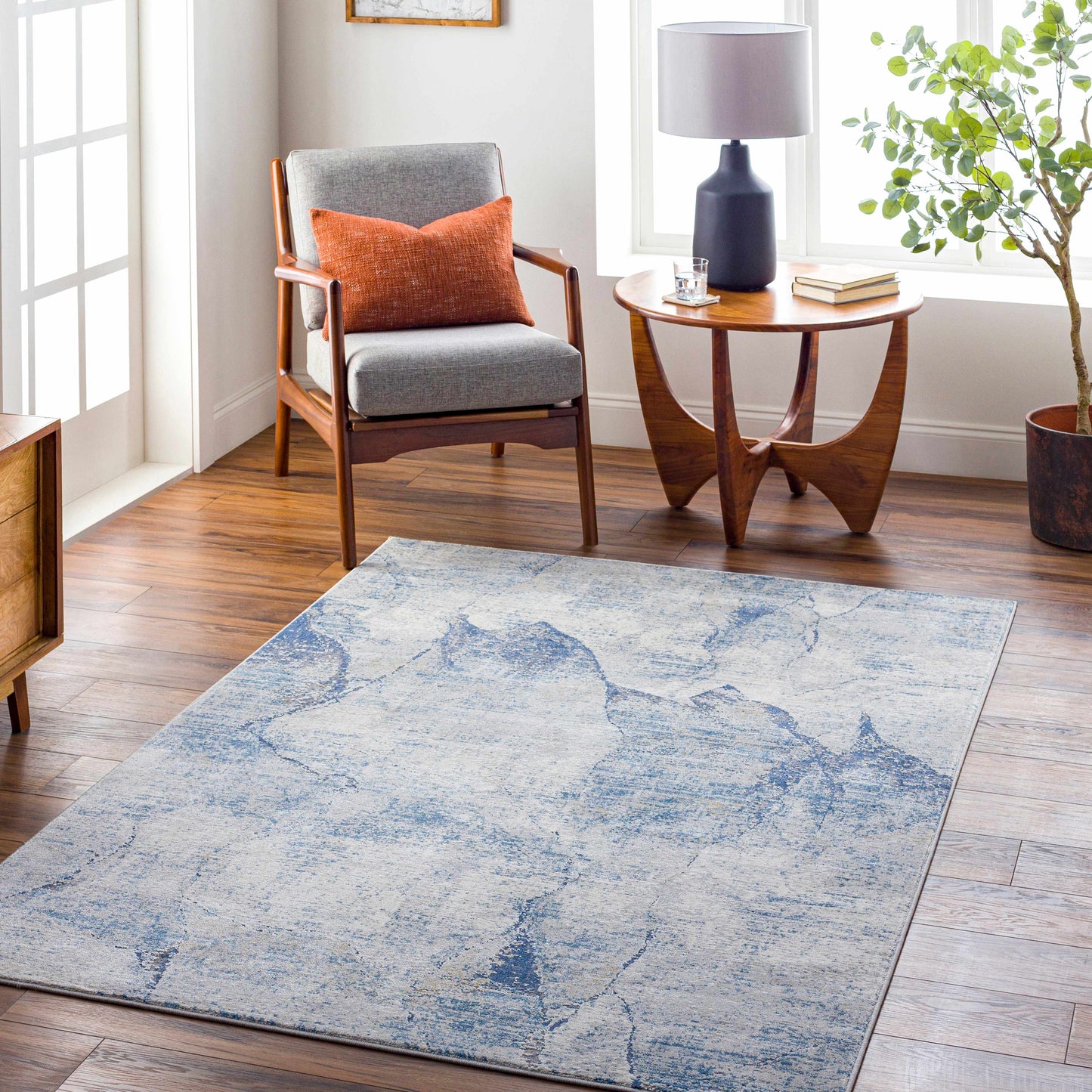 Creighton Blue Marble Textured Luxe Rug