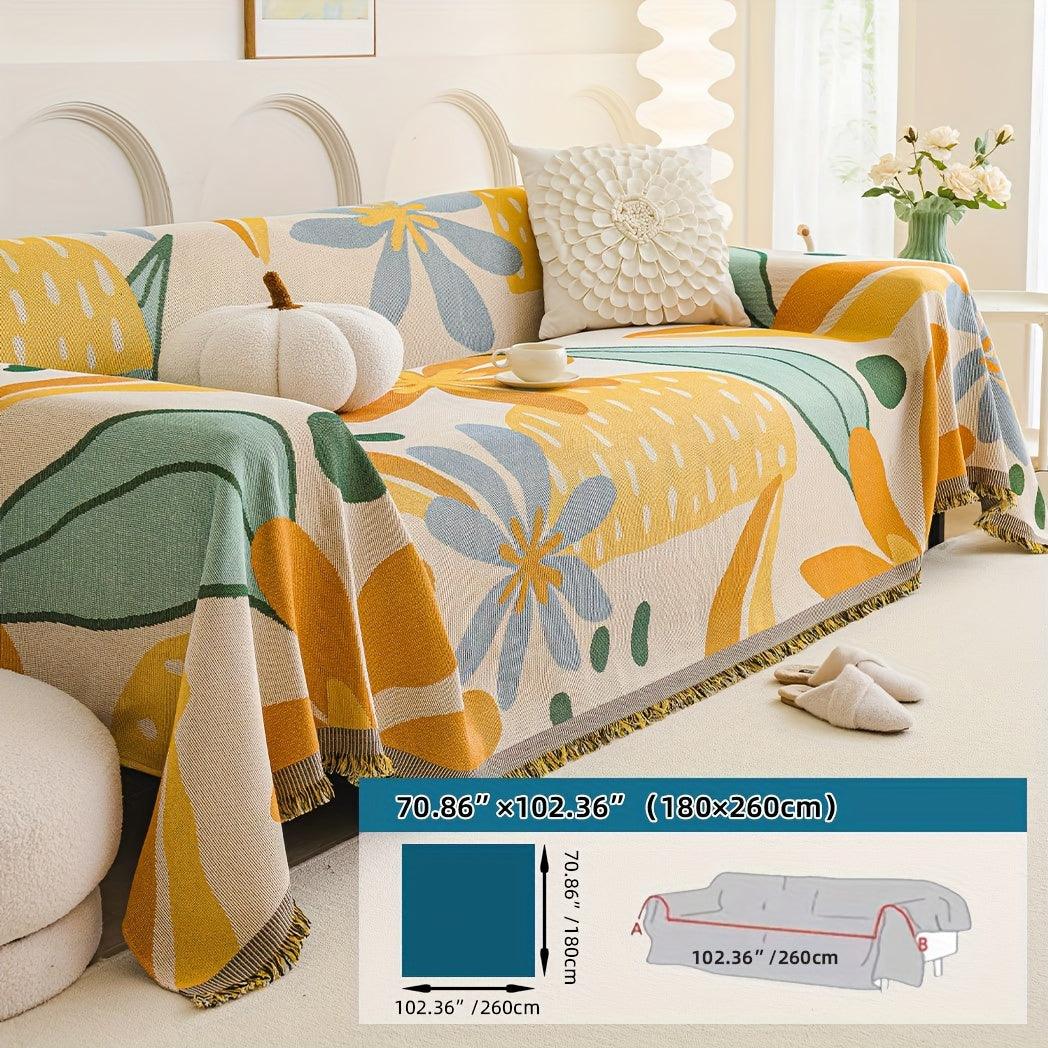 Boho Chic Double-sided Chenille Sofa Cover with Tassels - All-Season