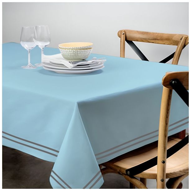 Double Embroidery Border Sateen Cotton Solid Table Cloth - Light Blue