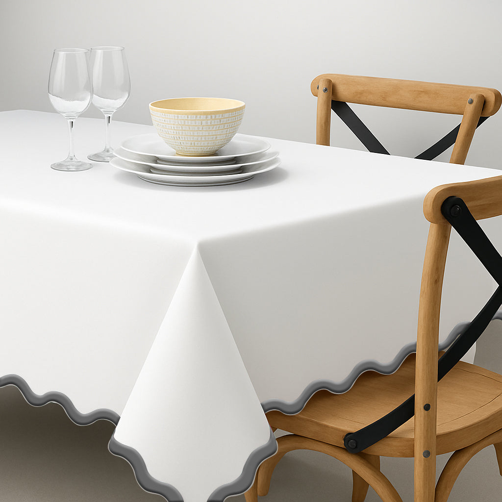 Applique Scalloped Embroidery Cotton Table Cloth