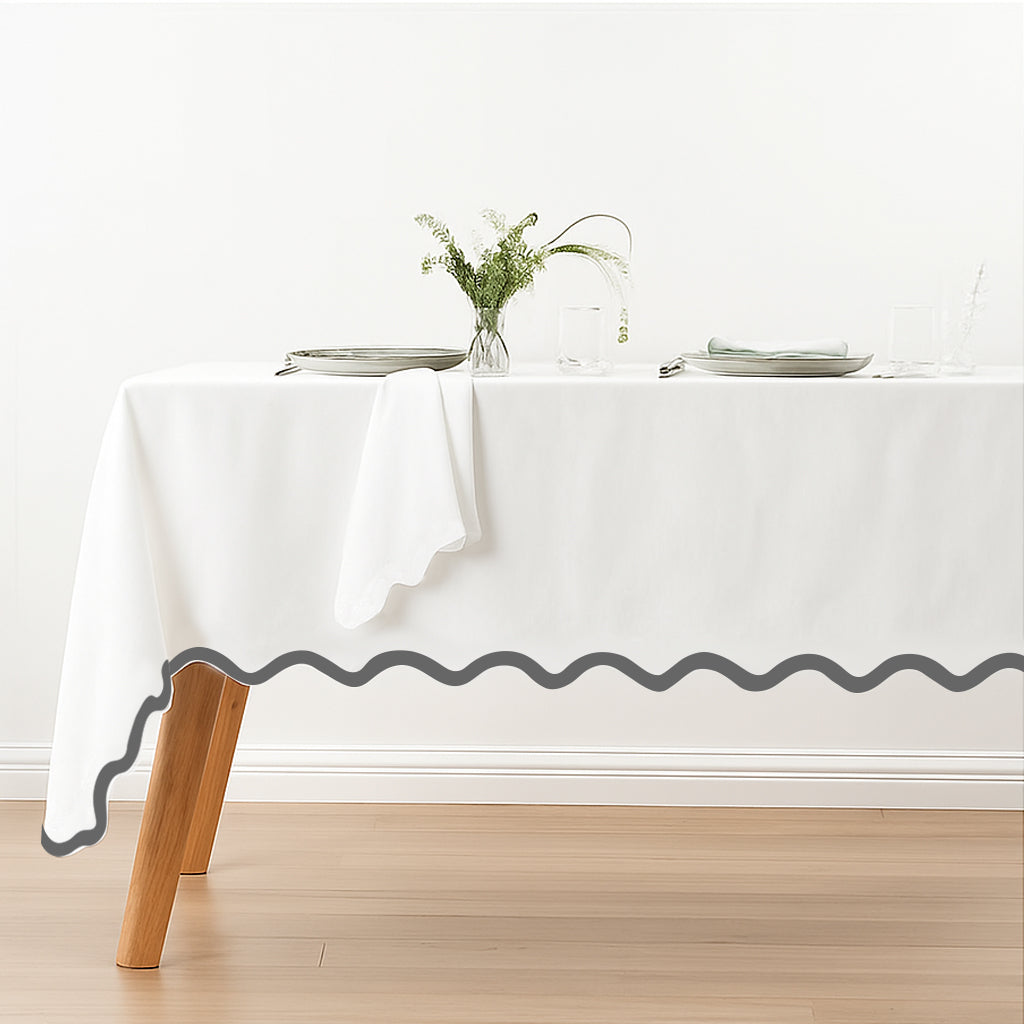 Applique Scalloped Embroidery Cotton Table Cloth