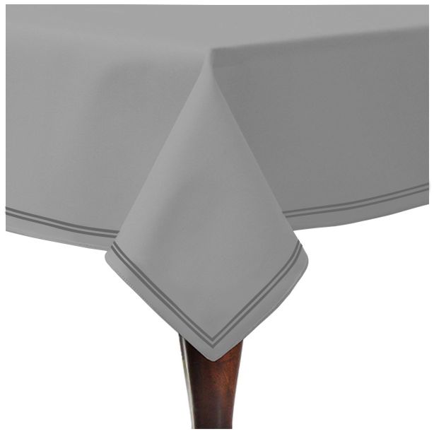 Double Embroidery Border Sateen Cotton Solid Table Cloth - Light Grey