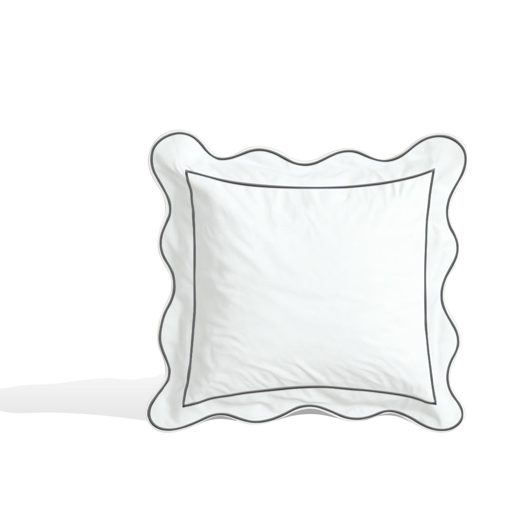 Monogram 400TC Cotton Scallop Embroidery & Border Sateen Solid Euro Sham