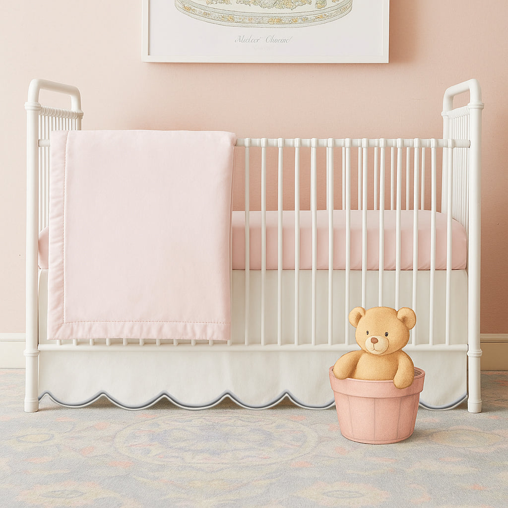 Scallop Embroidery Cotton Crib Skirt