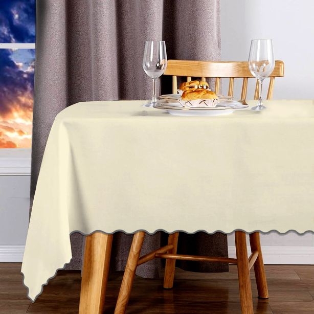 Scallop Embroidery Sateen Cotton Solid Table Cloth - Ivory