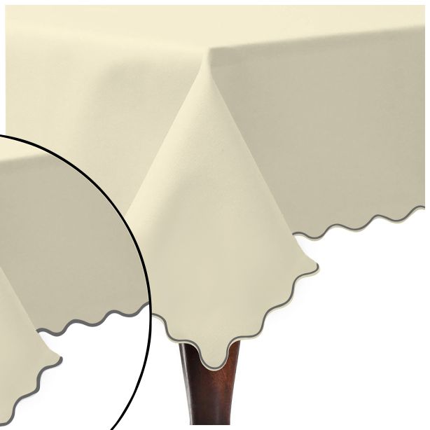Scallop Embroidery Sateen Cotton Solid Table Cloth - Ivory