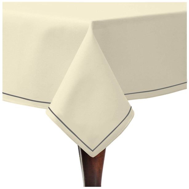 Single Embroidery Border Sateen Cotton Solid Table Cloth - Ivory