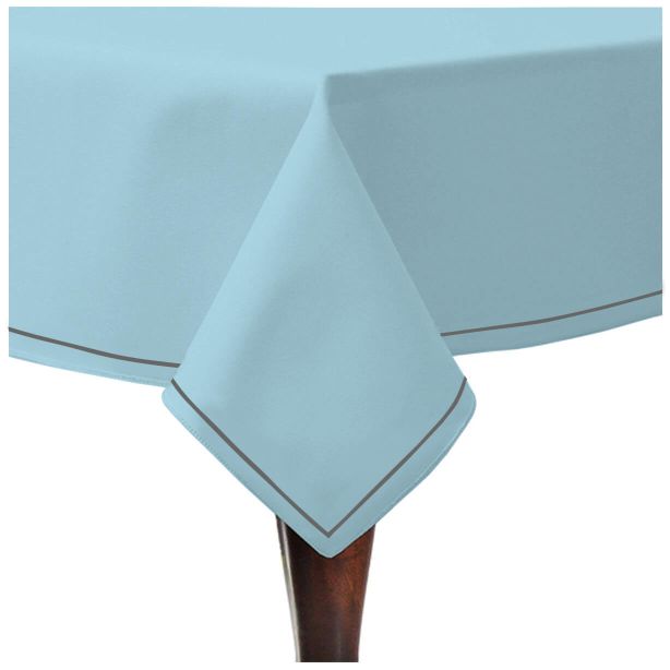 Single Embroidery Border Sateen Cotton Solid Table Cloth - Light Blue