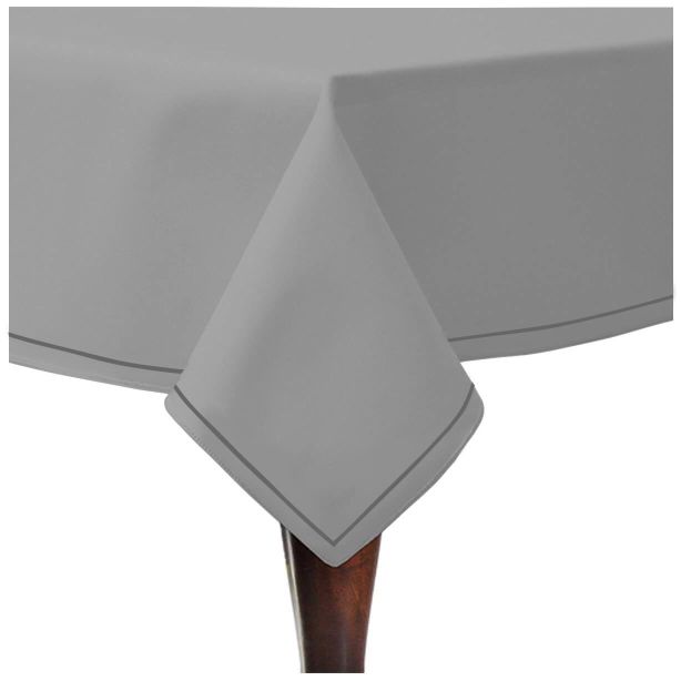 Single Embroidery Border Sateen Cotton Solid Table Cloth - Light Grey