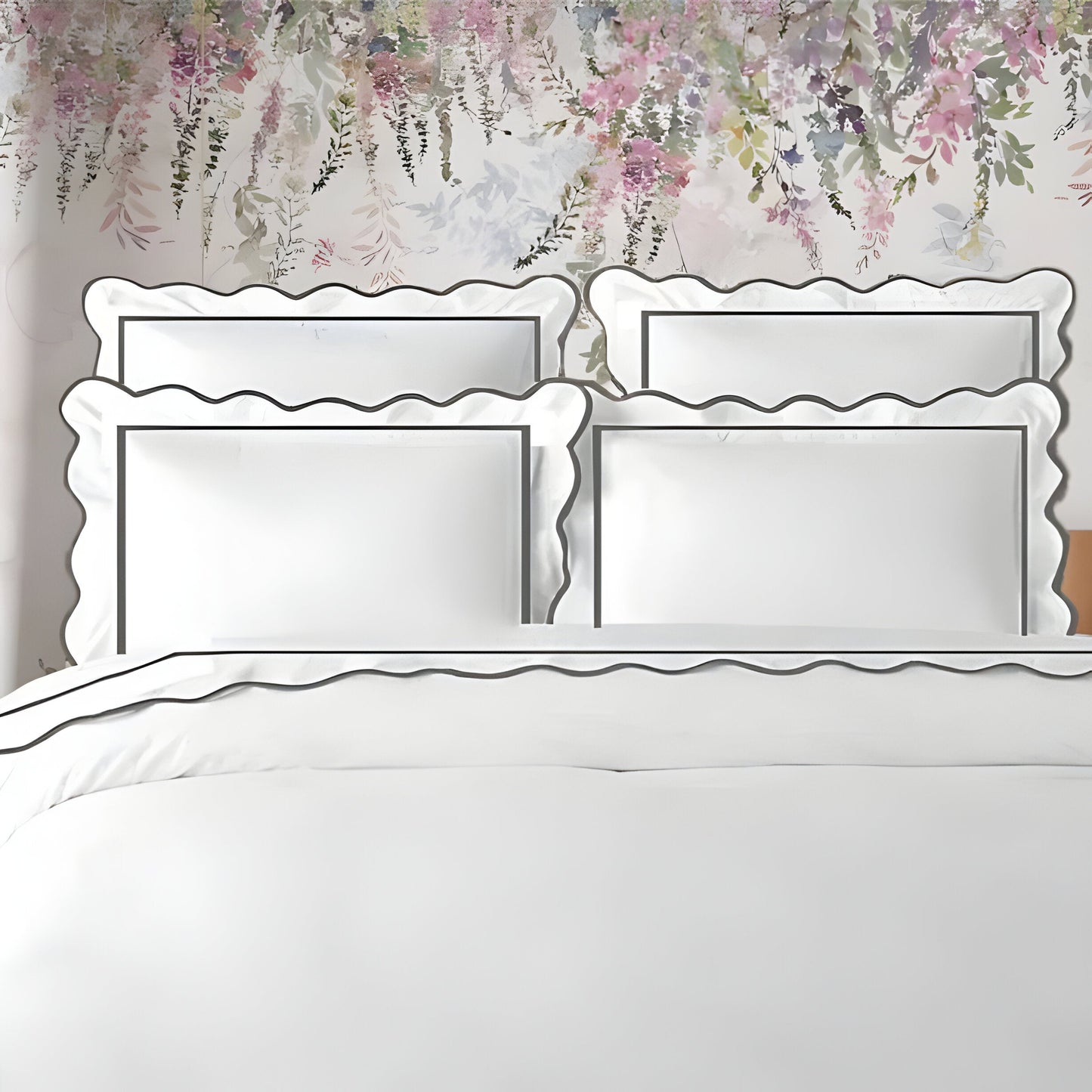 400TC Cotton Scallop Embroidery & Border Sateen Solid Duvet Cover Set