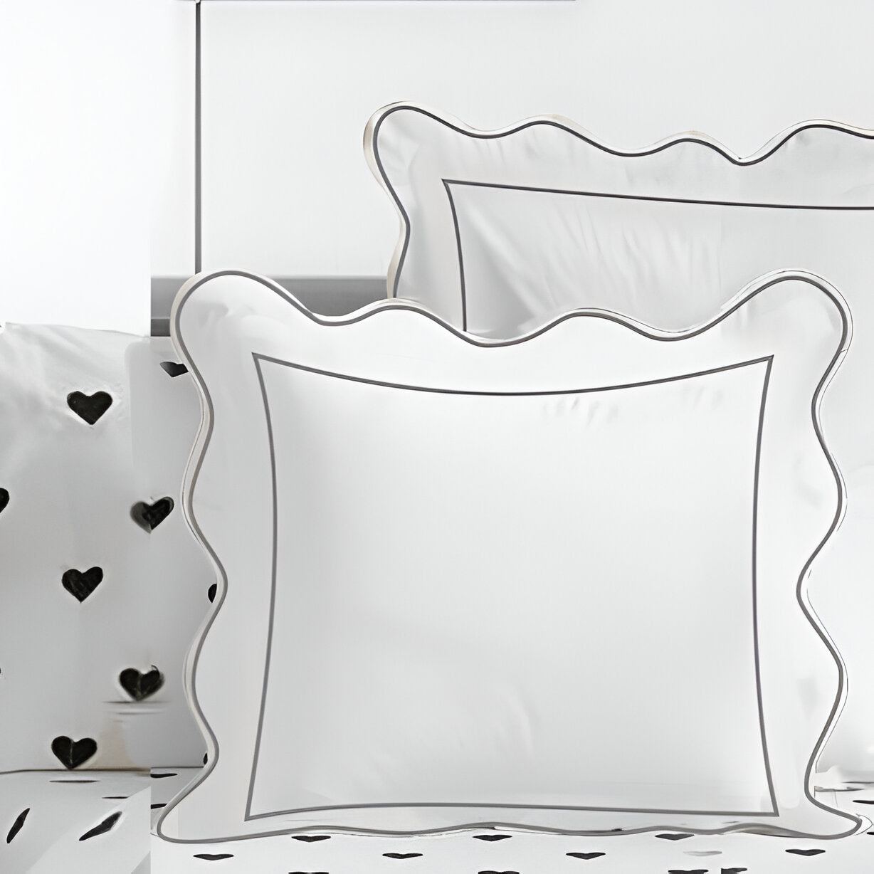 400TC Cotton Scallop Embroidery & Border Sateen Solid Euro Sham