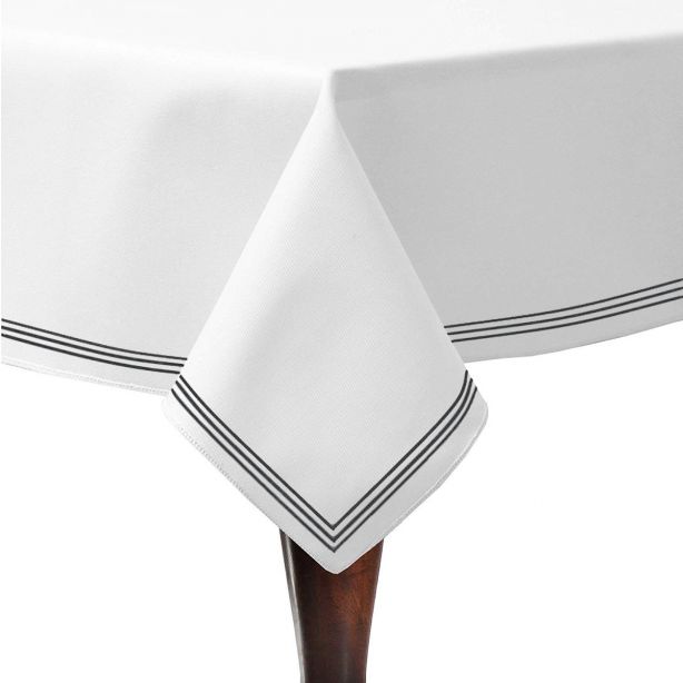 Triple Embroidery Border Sateen Cotton Solid Table Cloth