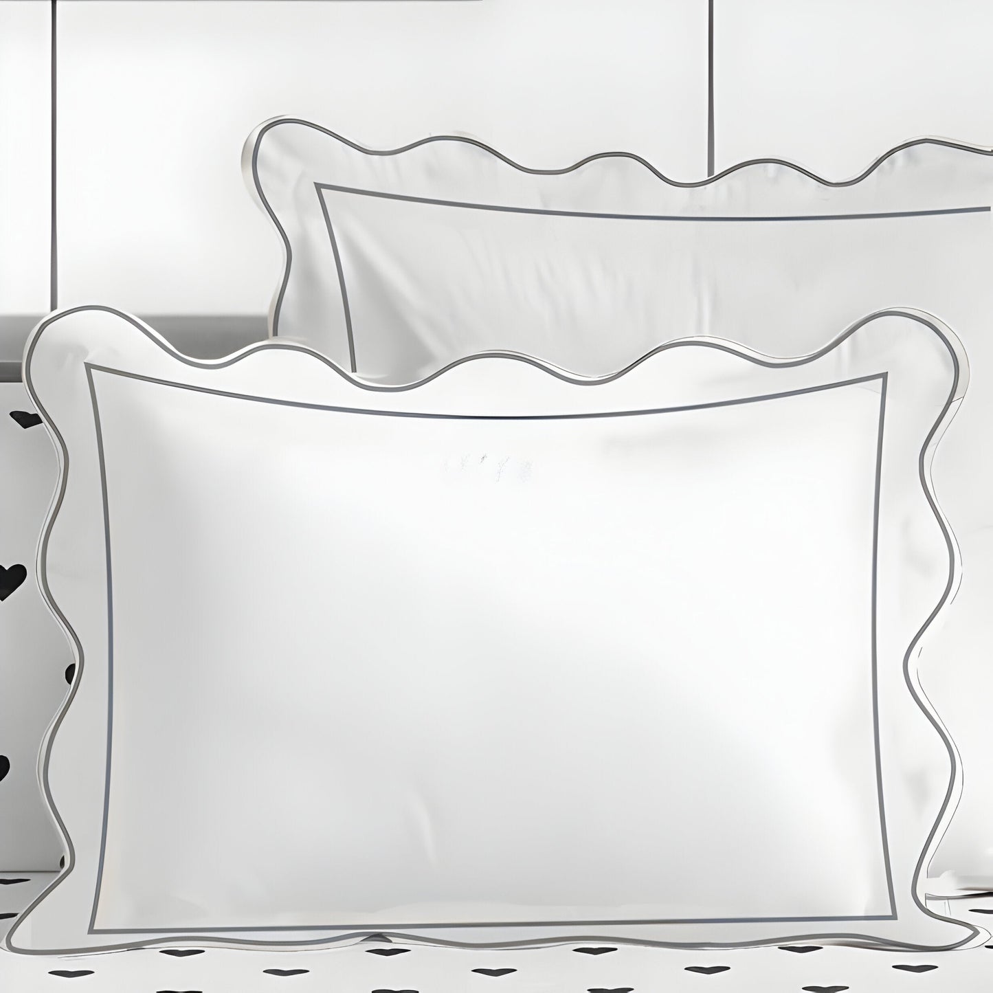 400TC Cotton Scallop Embroidery & Border Sateen Solid Duvet Cover Set