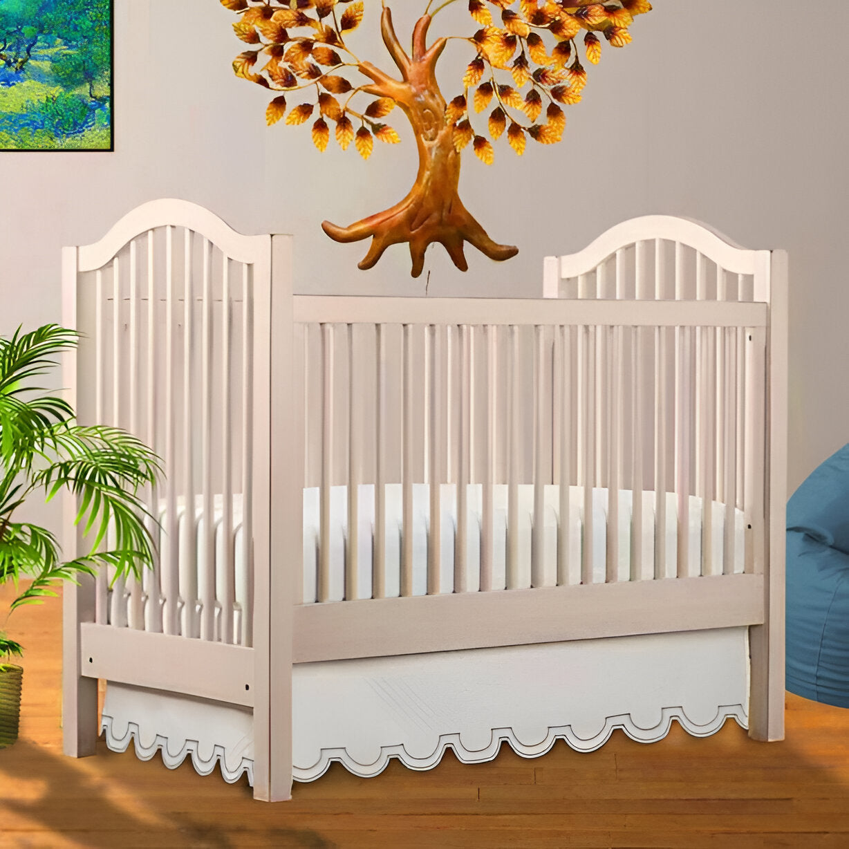 U Shape Scallop Embroidery Cotton Tailored Crib Skirt