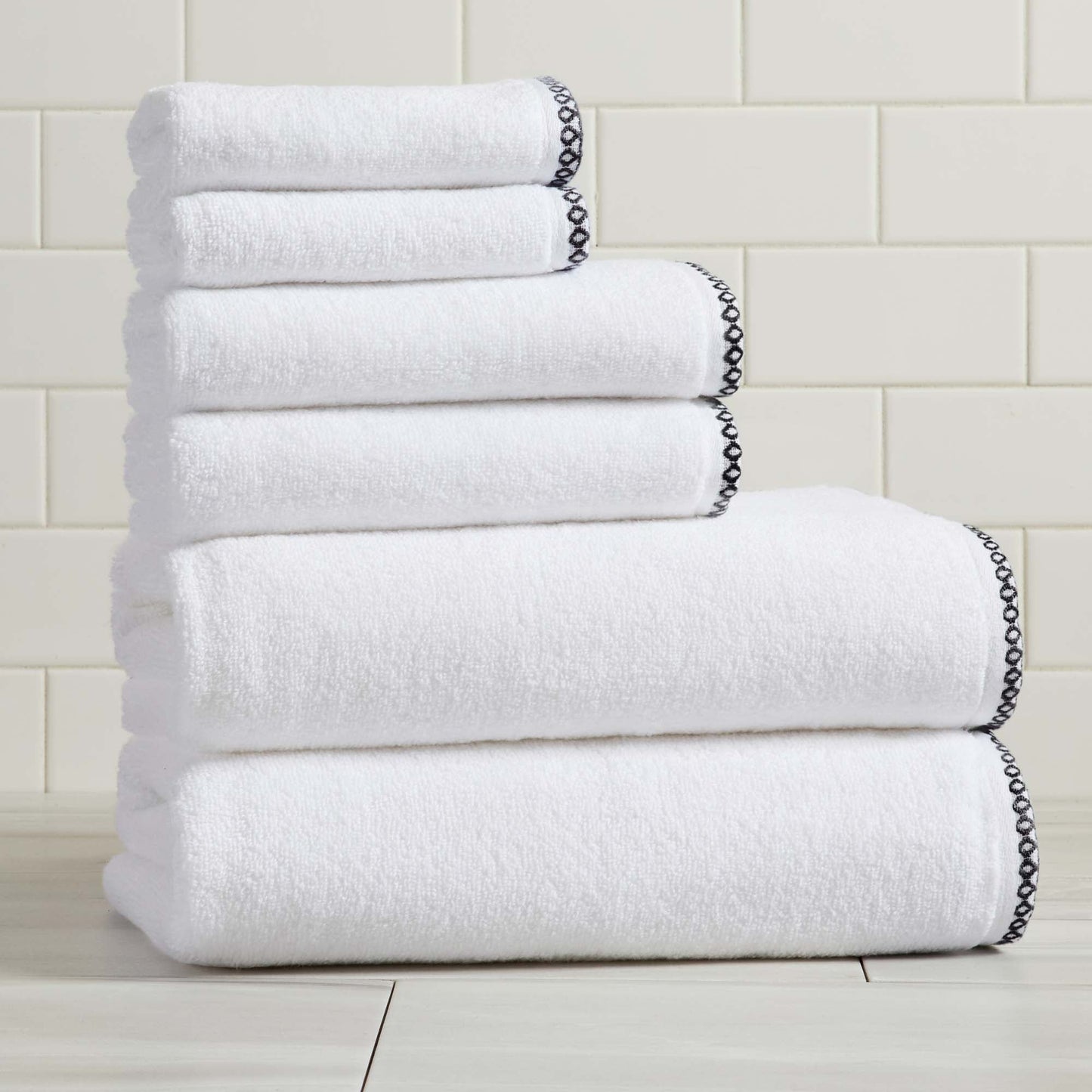 Cotton Border-Stitched 6-Piece Towel Set - Valery Collection