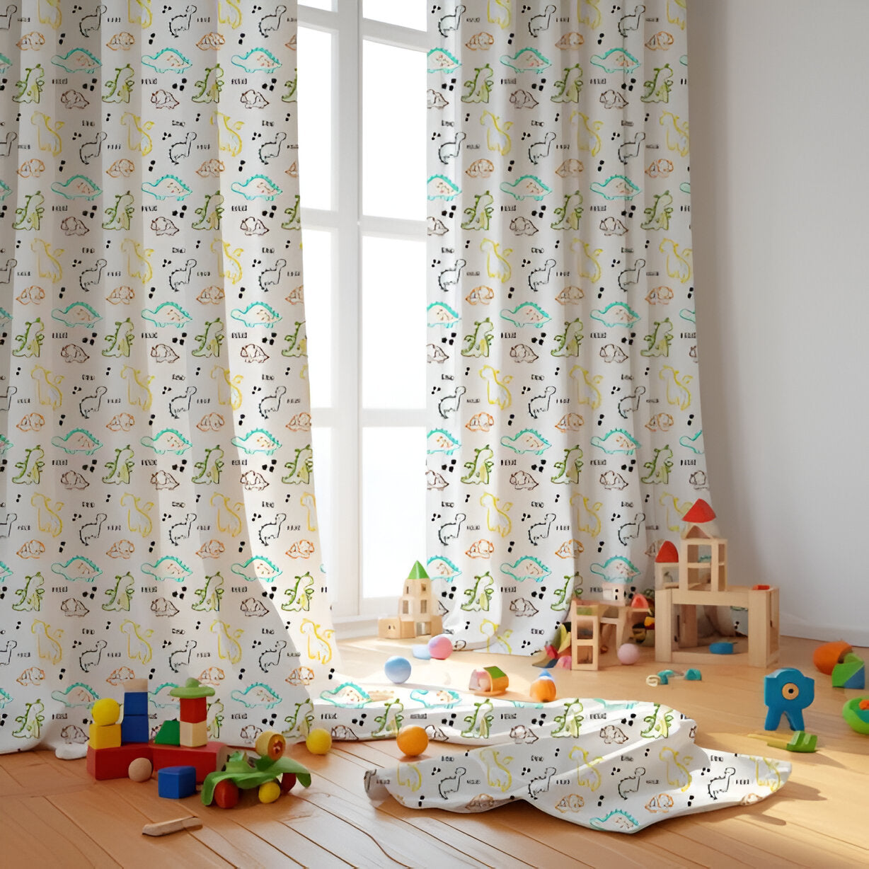 Dinos Themed Baby Room Curtain