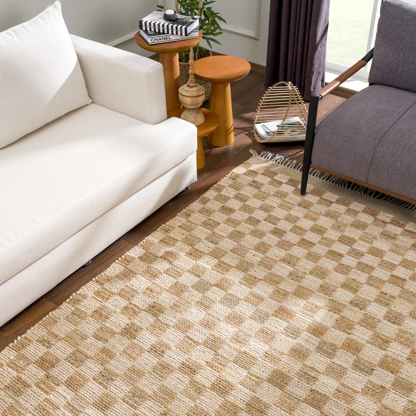 Ionut Checkered Jute Area Rug