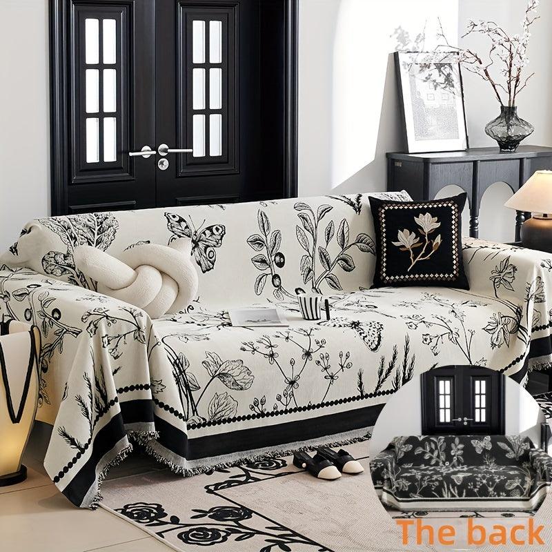 Soft & Cozy Chenille Reversible Sofa Cover - Black and White Couch